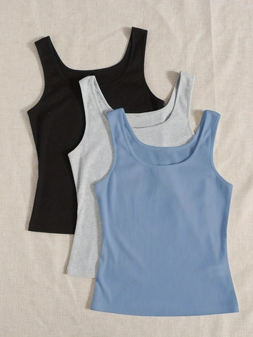 Camiseta de Tirantes Acanalada para Mujer Ajustada Sin Mangas Cuello en U Color Sólido Alta Elasticidad Verano Casual Streetwear Tops para Mujer