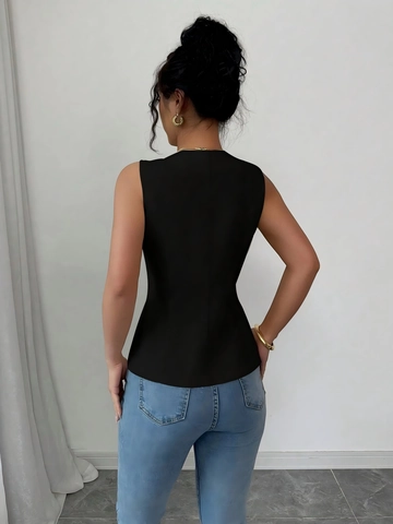Women's Casual Slim Fit Sleeveless V-Neck Vest Waistcoat With Decorative Gold Buttons Elegant Solid Color Summer Office Top