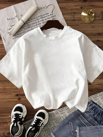 Maglietta da Donna Casual Girocollo Manica Corta Tinta Unita Larga Oversize Minimalista Seta di Latte Morbida Moda Tee