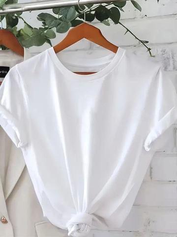 Women Casual Round Neck Short Sleeve T-Shirt Loose Side Knot Milk Silk Summer Fashion Solid Color Pullover Top