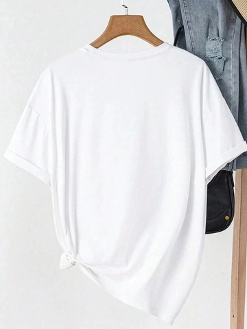 Women Casual Round Neck Short Sleeve T-Shirt Loose Side Knot Milk Silk Summer Fashion Solid Color Pullover Top