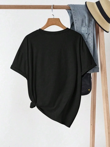 Damen Faith Over Fear Druck T-Shirt Rosa Schleife Grafik Rundhals Kurzarm Locker Casual Baumwollmischung Knoten Saum Top