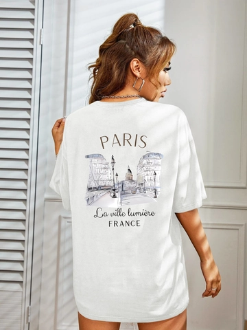 Women Oversized Short Sleeve Round Neck T-Shirt Paris France Letter Print Polyester Blend Streetwear Casual Graphic Tee