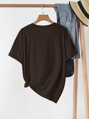 Women's Casual Celestial Sun Moon Star Print T-Shirt Side Knot Hem Short Sleeve Round Neck Polyester Milk Silk Top Streetwear