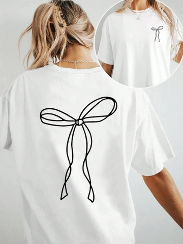 Women's Loose Short Sleeve T-Shirt Round Neck Milk Silk Fabric Casual Bowknot Print Fashion Streetwear Summer Top