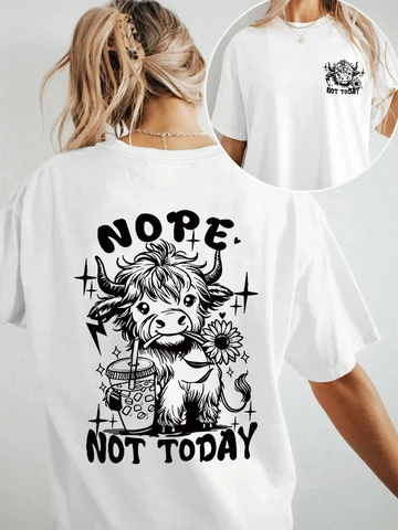 T-Shirt Casual da Donna Girocollo in Morbido Poliestere con Stampa Mucca delle Highland Vestibilità Ampia Moda Estiva Streetwear