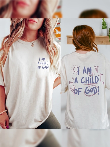 Dames Casual Korte Mouw Ronde Hals T-shirt Met I AM A CHILD OF GOD Letterprint Zomer Streetwear Los Grafisch T-shirt