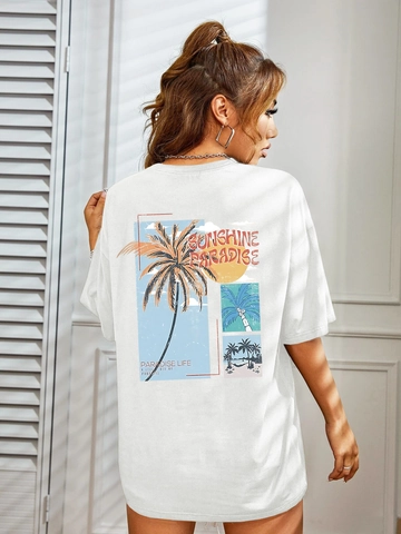 Women Oversized Short Sleeve T-Shirt Casual Tropical Palm Tree Print Round Neck Loose Fashion Summer Beach Holiday Top