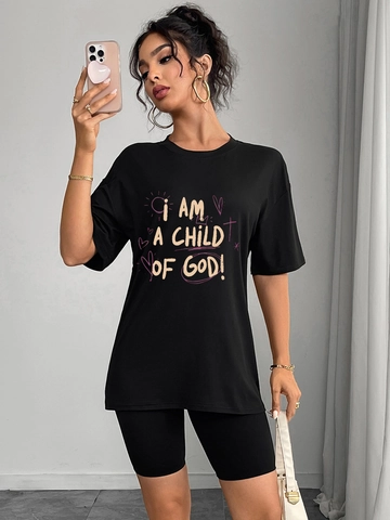 Women Child Of God Print Short Sleeve Oversized T-Shirt And Biker Shorts Casual Summer Streetwear Top And Pants Outfit