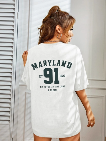 Damen Maryland 91 Buchstaben Druck Oversize T-Shirt Casual Rundhals Kurzarm Streetwear Lose Baumwollmischung Sommer Top