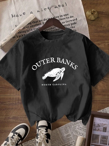 T-Shirt Casual da Donna con Stampa Tartaruga Outer Banks Girocollo Manica Corta Streetwear Allentato Morbido Seta di Latte Top Abbigliamento Donna