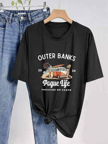 Maglietta da Donna Casual a Maniche Corte Girocollo Stampa Grafica Retro Vestibilità Comoda Top Estivo Streetwear