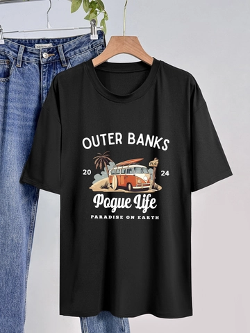 Maglietta da Donna Casual a Maniche Corte Girocollo Stampa Grafica Retro Vestibilità Comoda Top Estivo Streetwear