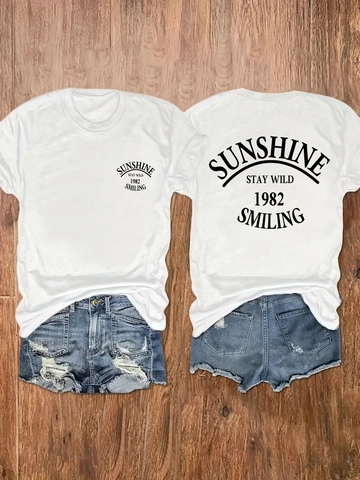 Dames Amerikaanse Retro Losse Korte Mouw T-Shirt Vintage Letter Sunshine Stay Wild Print Casual Streetwear Zomer Top