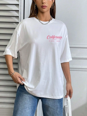 Damen Oversize T-Shirt California Los Angeles Grafikdruck Kurzarm Rundhalsausschnitt Casual Streetwear Top