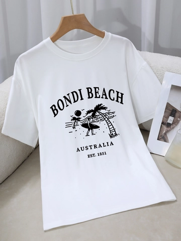 Maglietta da Donna Casual Girocollo Manica Corta Stampa Bondi Beach Australia Poliestere Spazzolato Morbido Comodo Top Streetwear