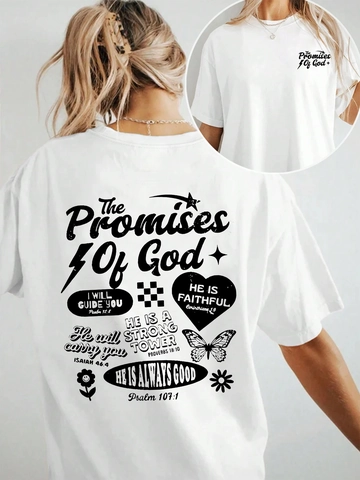 Damen Casual Religiöses T-Shirt The Promises Of God Bibelvers Druck Kurzarm Locker Rundhals Sommer Tee Top