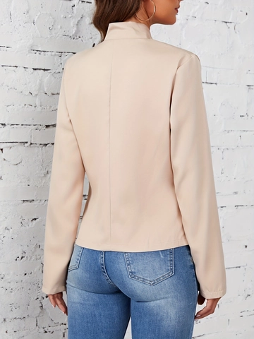 Women's Casual Slim Fit Blazer Apricot Solid Color Long Sleeve Jacket Single Breasted Two Buttons British Style Office Work Outerwear