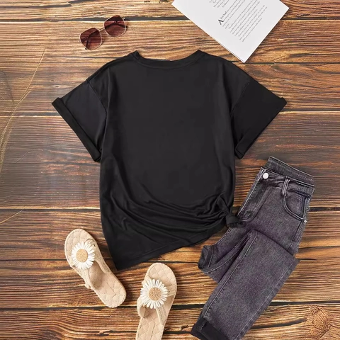 Women Casual Round Neck Short Sleeve T-Shirt Vintage Graphic Letter Print Summer Tee Top Cotton Blend Loose Fashion Shirt