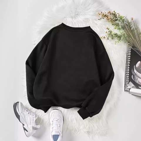 Sweat-shirt Noir Décontracté pour Femmes Doublé Polaire Manches Longues Faith Croix Imprimé Floral Col Rond Pullover Chaud Haut Automne Hiver