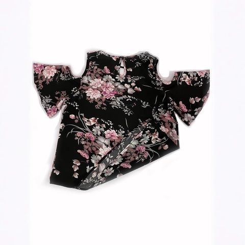 Blusa Estampado Floral con Hombros al Aire Manga Corta Estilo Gasa Top con Volantes Casual Camisa de Verano