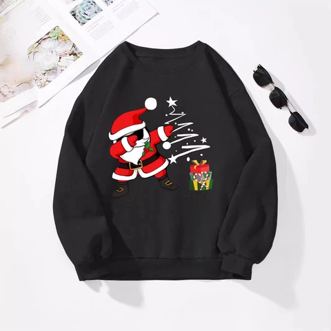 Dames Casual Lange Mouwen Kerst T-Shirt Polyester Dabbing Kerstman Print Ronde Hals Herfst Winter Pullover Feestelijke Grafische Top