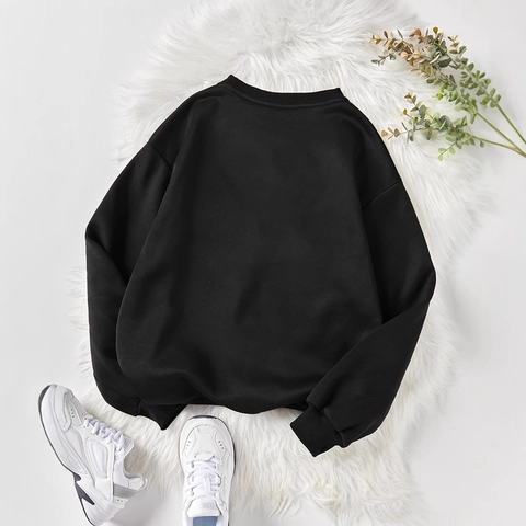 Women's Casual Solid Color Crewneck Sweatshirt Fleece Lined Long Sleeve Pullover Loose Fit Drop Shoulder Basic Sweatshirt Top