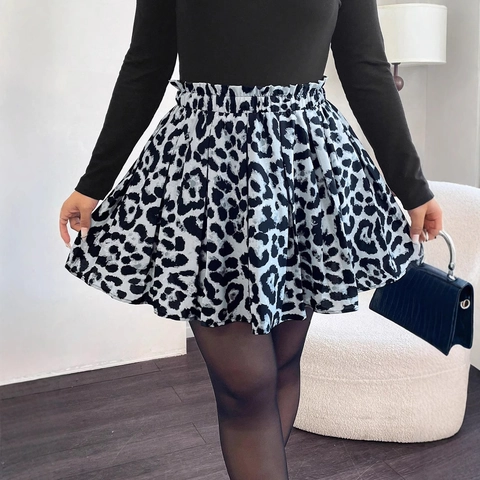 Dames Sexy Luipaardprint Geplooide Minierok Hoge Taille Elastische A-Lijn Korte Rok Polyester Mode Bottoms Voor Vrouwen