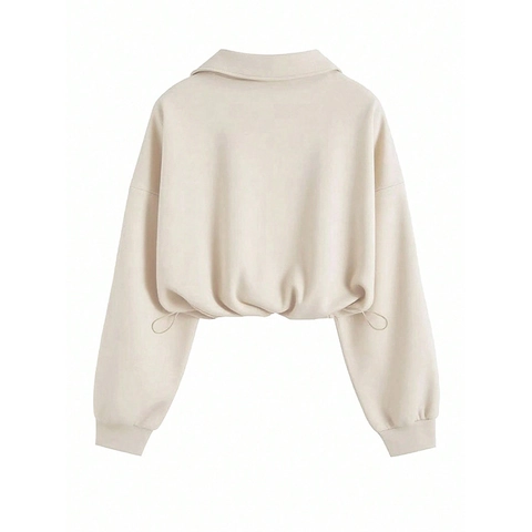 Women Half Zip Lapel Sweatshirt Casual Long Sleeve Drop Shoulder Pullover Solid Color Autumn Winter Fashion Loose Top
