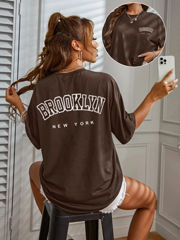 Women's Casual Oversized Brooklyn New York Letter Print T-Shirt Loose Short Sleeve Round Neck Streetwear Summer Top