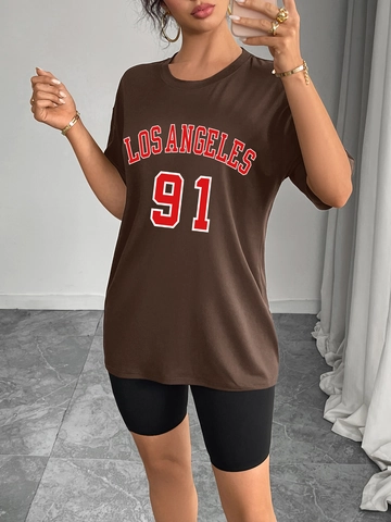 Damen American Retro Buchstaben Druck Oversized T-Shirt Rundhalsausschnitt Überschnittene Schulter Kurzarm Lässiges Sommer Streetwear Top