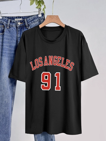 Damen Casual Los Angeles Buchstaben Druck Kurzarm T-Shirt Rundhals Streetwear Sommer Locker Polyester Top