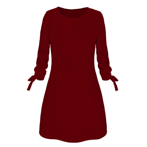 Women's Casual Solid Color A-Line Mini Dress Round Neck Long Sleeve Tie-Up Bowknot Cuffs Commuting Fashion Dress For Women