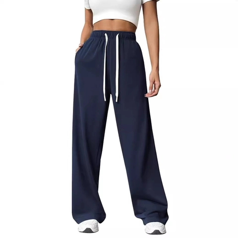 Women's High Waist Wide Leg Sweatpants Casual Lounge Straight Drawstring Solid Color Sports Pants With Pockets Bottoms