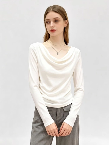 T-Shirt à Manches Longues avec Col Bénitier pour Femmes Élégant Coupe Slim en Modal Élasthanne Couleur Unie Top Pullover Décontracté