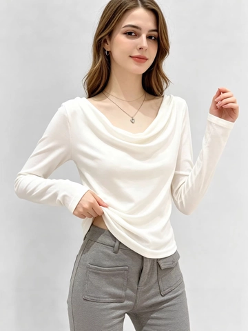 T-Shirt à Manches Longues avec Col Bénitier pour Femmes Élégant Coupe Slim en Modal Élasthanne Couleur Unie Top Pullover Décontracté