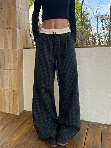 Pantaloni Casual Donna a Gamba Larga a Quadretti Larghi Contrasto Coulisse Vita Estate Streetwear Dritti Outdoor Quotidiano