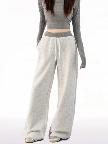 Women Casual Wide Leg Sweatpants High Waist Drawstring Loose Straight Leg Lounge Pants Solid Color Comfy Sporty Trousers