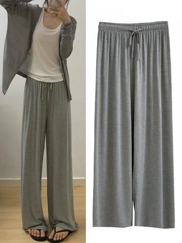 Pantaloni Casual da Donna a Vita Alta a Gamba Larga Larghi Loungewear con Coulisse Tinta Unita Morbidi Gamba Dritta Pantaloni Moda Quotidiana