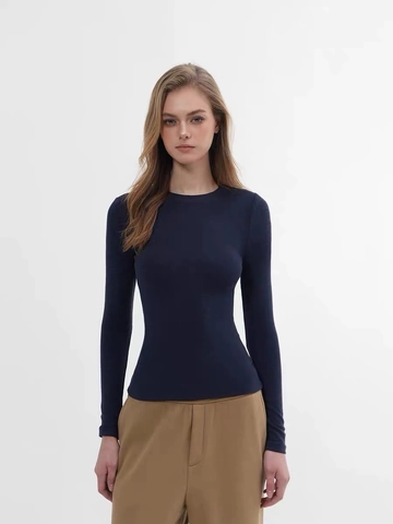 Γυναικείο Slim Fit T-shirt με Στρογγυλή Λαιμόκοψη και Μακρύ Μανίκι Μινιμαλιστικό Μονόχρωμο Casual Base Layer Top για Καθημερινή Μετακίνηση