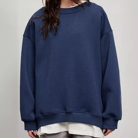 Women Oversized Crewneck Sweatshirt Solid Color Drop Shoulder Fleece Lined Long Sleeve Loose Pullover Casual Winter Top