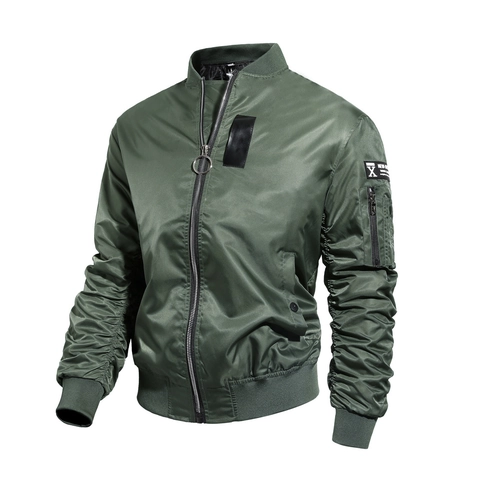 Men's Casual MA-1 Flight Bomber Jacket Windproof Padded Lightweight Baseball Uniform Outerwear Coat For Spring Autumn
