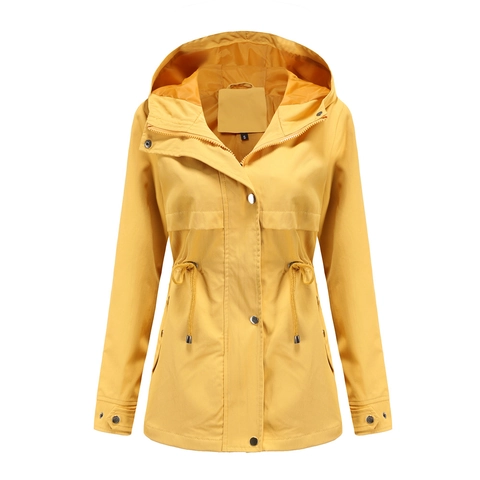 Gabardina Ligera con Capucha para Mujer Cortavientos de Largo Medio Impermeable con Cintura Ajustable con Cordón para Uso Diario