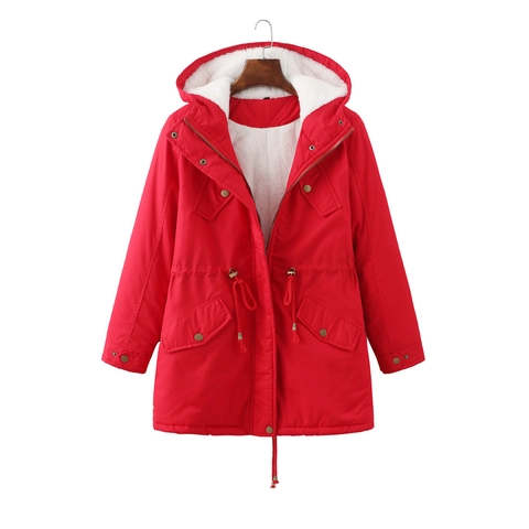 Giacca Parka da Donna con Cappuccio Foderata in Pile Caldo Cappotto Invernale Tinta Unita Coulisse in Vita Imbottita in Cotone