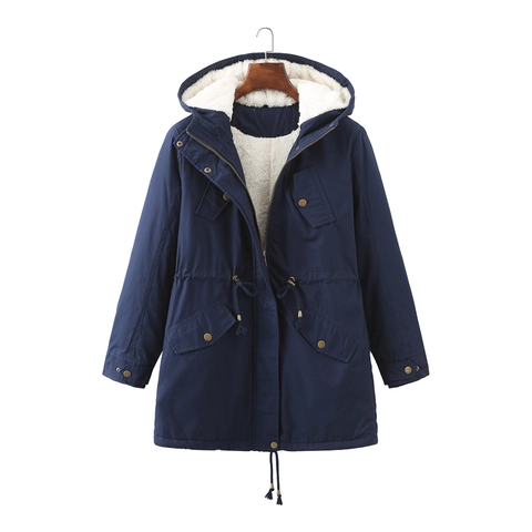 Giacca Parka da Donna con Cappuccio Foderata in Pile Caldo Cappotto Invernale Tinta Unita Coulisse in Vita Imbottita in Cotone