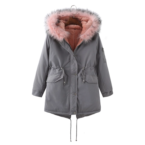 Damen Mittellanger Parka Winterjacke Kunstpelzkragen Kapuze Fleece Gefüttert Warm Dick Winddicht Lässig Mantel Oberbekleidung