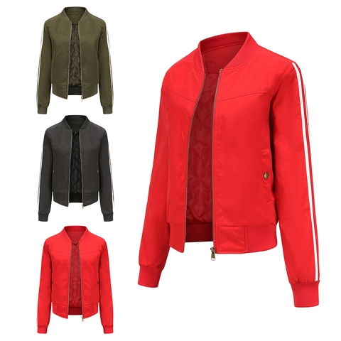 Bombardier Décontracté pour Femme Imperméable Veste de Vol Matelassée Rembourrée Avec Manches à Double Rayure Mode Veste de Baseball
