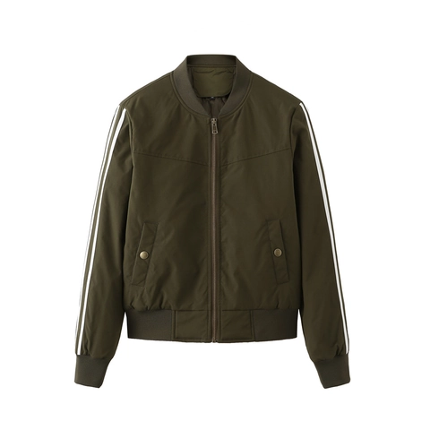Chaqueta Bomber Acolchada de Rayas para Mujer Casual Resistente al Viento Manga Larga Cremallera Urban Outwear con Ribete Acanalado