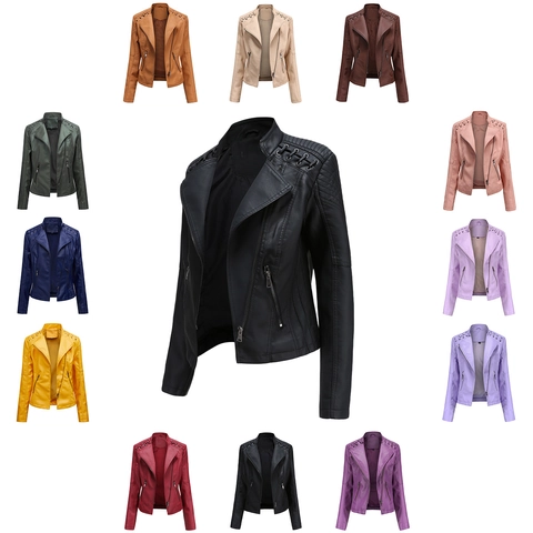 Γυναικείο Μπουφάν Moto από Τεχνητό Δέρμα Κοντό Slim Fit PU Biker Παλτό Με Τσέπες Με Φερμουάρ Καπιτονέ Ώμος Streetwear Φθινόπωρο