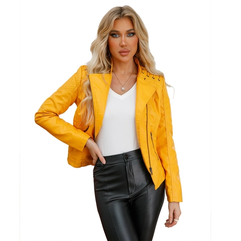 Γυναικείο Μπουφάν Moto από Τεχνητό Δέρμα Κοντό Slim Fit PU Biker Παλτό Με Τσέπες Με Φερμουάρ Καπιτονέ Ώμος Streetwear Φθινόπωρο